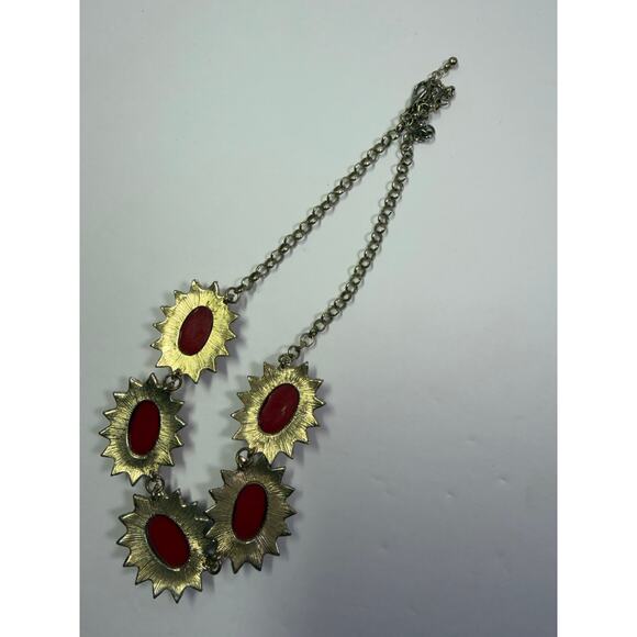 3 holiday red statement bib flower floral bling enamel necklaces bundle lot - Picture 10 of 13